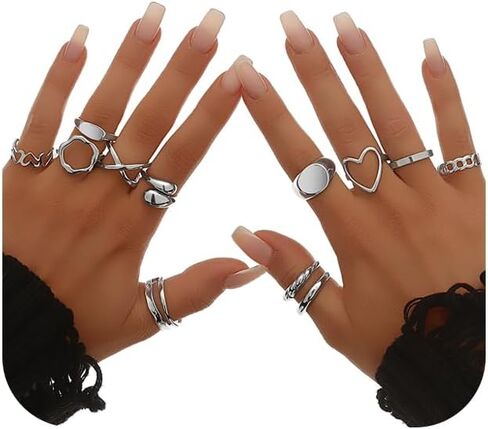 مجموعة 12 قطعة من خواتم المفصل الذهبية 18 قيراط مطلية بالذهب قابلة للتكديس خواتم الاصبع مضفرة تويست مجوفة على شكل قلب سحابة خواتم الخاتم مكتنزة مفتوحة بحلقة بيان مجوهرات للنساء in Kuwait