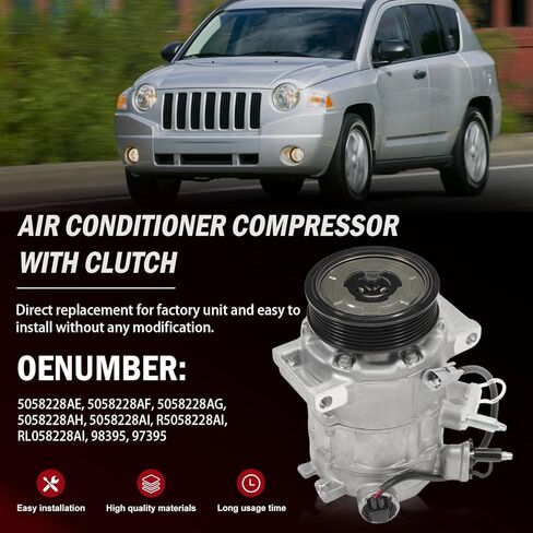 AC Compressor with Clutch fits Compass Patriot 2007-2008, Caliber 2007-2008, Air Conditioner Replaces 5058228AF，5058228AE in Saudi Arabia