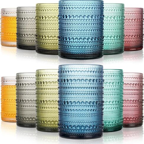 Hobnail Drinking Glasses with Straws 15oz Vintage Glassware Set of 6 Embossed Vintage Water Cups, Highball Glasses for Cocktail,Whiskey,Beer and Juic in Kuwait
