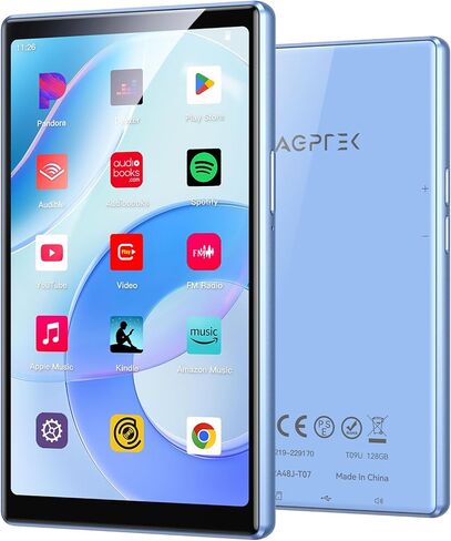 مشغل MP3 AGPTEK مقاس 5 بوصات بسعة 128 جيجابايت مع بلوتوث وواي فاي، شاشة T09 تعمل باللمس Andriod 13 مشغل موسيقى مع Spotify، Audible، YouTube، سعة تصل إلى 1 تيرابايت in Saudi Arabia