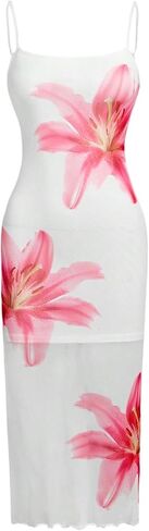 Floerns Girl's Summer Flower Spaghetti Strap Dress Lettuce Trim Vacation Long Dresses in Saudi Arabia
