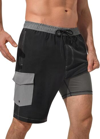 SILKWORLD Mens Swim Trunks with Compression Liner 9 Inch Quick-Dry Bathing Suit Beach Cargo Shorts with Zipper Pockets in Saudi Arabia