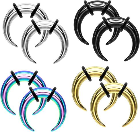 8 قطع من الفولاذ الجراحي مطلي بمادة PVD من Satix 00G 0G 2G 4G 6G 8G 10G 12G 14G Pincher Tapers Septum Ring C شكل Buffalo نقالة المتوسع مع حلقات O سوداء لتمديد غضروف الأذن والأنف المثقوب in Saudi Arabia