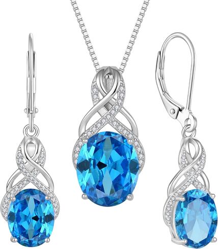 STARCHENIE 925 Sterling Silver Infinity Necklace Earrings for Women Aquamarine Drop Dangle Earrings Oval Cut Birthstone Pendant Jewelry Set Gift in Saudi Arabia