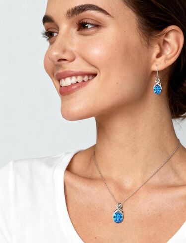 STARCHENIE 925 Sterling Silver Infinity Necklace Earrings for Women Aquamarine Drop Dangle Earrings Oval Cut Birthstone Pendant Jewelry Set Gift in Saudi Arabia