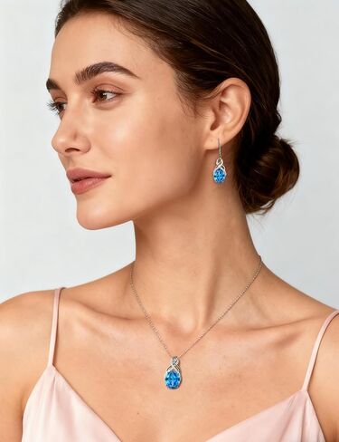 STARCHENIE 925 Sterling Silver Infinity Necklace Earrings for Women Aquamarine Drop Dangle Earrings Oval Cut Birthstone Pendant Jewelry Set Gift in Saudi Arabia