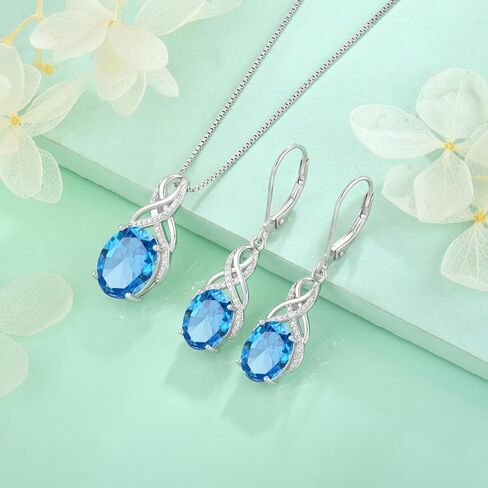 STARCHENIE 925 Sterling Silver Infinity Necklace Earrings for Women Aquamarine Drop Dangle Earrings Oval Cut Birthstone Pendant Jewelry Set Gift in Saudi Arabia