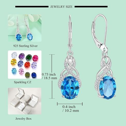 STARCHENIE 925 Sterling Silver Infinity Necklace Earrings for Women Aquamarine Drop Dangle Earrings Oval Cut Birthstone Pendant Jewelry Set Gift in Saudi Arabia