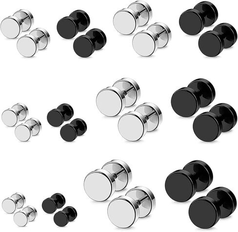 Mens earrings pack stainless steel antiallergy Cartilage piercings black barbell flatback earrings silver stud earrings for men in Saudi Arabia