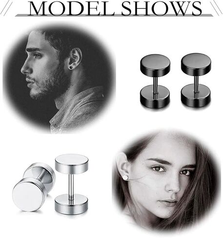 Mens earrings pack stainless steel antiallergy Cartilage piercings black barbell flatback earrings silver stud earrings for men in Saudi Arabia
