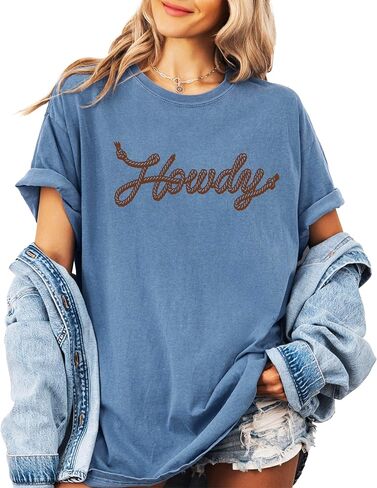 Howdy Rope Script Shirt for Women and Men Trendy Country Western Graphic Tee in Saudi Arabia