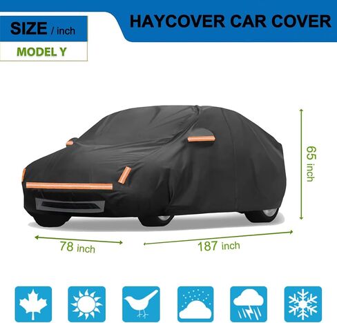 غطاء سيارة مقاوم للماء HAYCOVER لغطاء سيارة Tesla Model Y 2020-2026، مقاوم للماء في جميع الأحوال الجوية مناسب مع باب بسحاب وفتحة منفذ الشحن، غطاء مقاوم للرياح والثلوج مقاوم للأشعة فوق البنفسجية للأماكن الخارجية/الداخلية in Kuwait