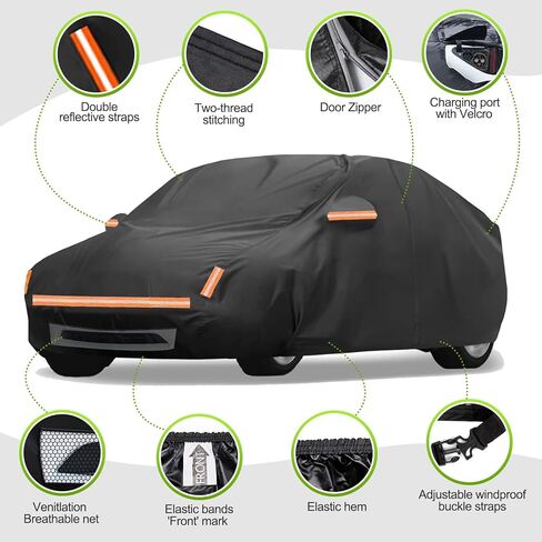 غطاء سيارة مقاوم للماء HAYCOVER لغطاء سيارة Tesla Model Y 2020-2026، مقاوم للماء في جميع الأحوال الجوية مناسب مع باب بسحاب وفتحة منفذ الشحن، غطاء مقاوم للرياح والثلوج مقاوم للأشعة فوق البنفسجية للأماكن الخارجية/الداخلية in Kuwait