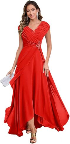 Cap Sleeve Mother of The Bride Dresses V Neck Chiffon Lace Applique Pleated Long Formal Dresses for Women in Saudi Arabia