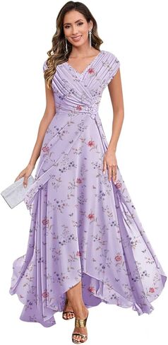 Cap Sleeve Mother of The Bride Dresses V Neck Chiffon Lace Applique Pleated Long Formal Dresses for Women in Saudi Arabia