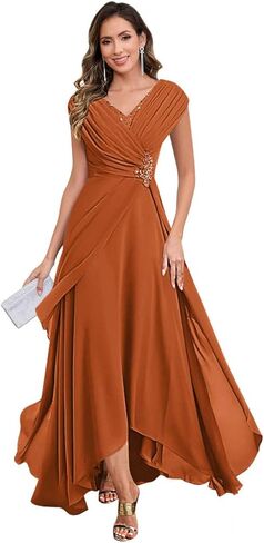 Cap Sleeve Mother of The Bride Dresses V Neck Chiffon Lace Applique Pleated Long Formal Dresses for Women in Saudi Arabia