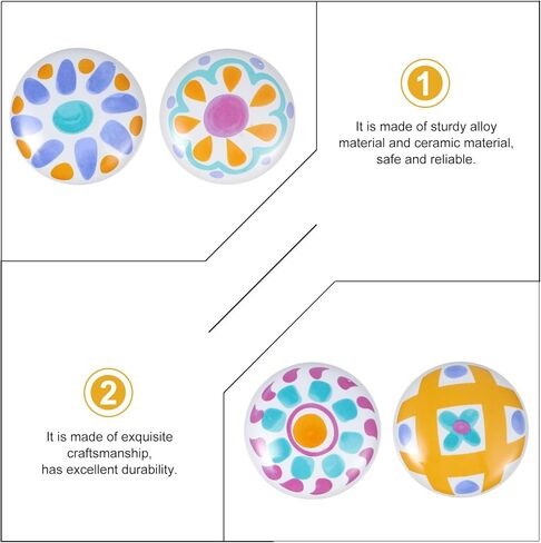 4pcs Ceramic Cartoon Wardrobe Door Handles, Single-Hole Round Drawer Pulls, Cute Colorful Alloy and Ceramic Knobs for ’ Room Furniture Decor in Saudi Arabia