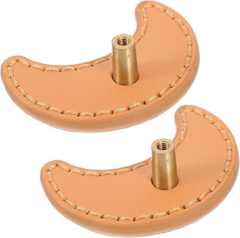 2pcs Moon Shaped Single Hole Drawer Handles Thick Pu Leather Grip, Brass Cabinet Pulls for ’ Wardrobe and Furniture Hardware, Decorative Vintage Home Décor in Saudi Arabia