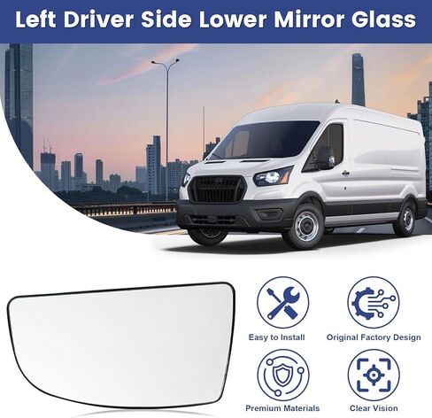 Mirror Glass Compatible with Ford Transit 150 250 350 2015 2016 2017 2018 2019 2020 2021 2022 2023 MK8 Left Driver Side Lower with Backing Plate BK3Z17K707A in Kuwait