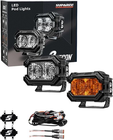 SUPAREE Recon 2 مصابيح LED مقاس 3 بوصات مع أغطية سوداء، 80 وات 7956LM شعاع الفيضانات والعنبر DRL كومبو خندق، 137 درجة نطاق واسع IP68/IP69K مكعب مقاوم للماء LED ضوء الطرق الوعرة لشاحنة الطرق الوعرة ATV UTV قارب السيارة in Saudi Arabia