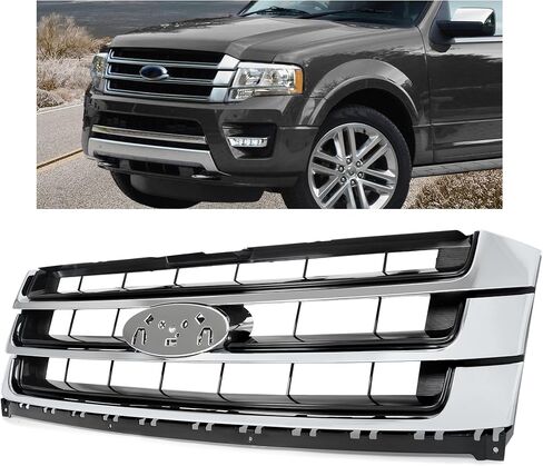 شبكة أمامية HECASA متوافقة مع 2015-2017 Ford Expedition FL1Z8200A FO1200588 شبكة تجميع مصد الصدمات ABS بلاستيك أسود + فضي in Saudi Arabia
