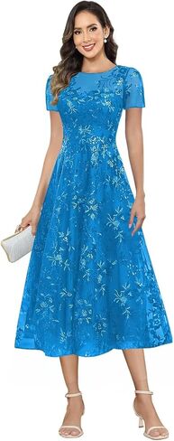 Tea Length Lace Appliques Mother of The Bride Dresses Sparkly A-Line Formal Evening Dress in Kuwait