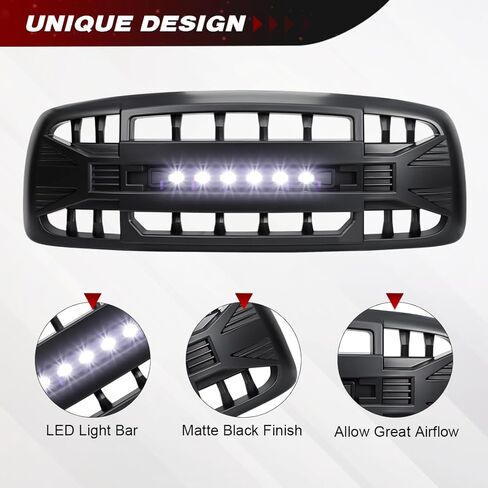 شبكة أمامية متوافقة مع 2002-2005 دودج رام 1500، 2003-2005 رام 2500/3500، مع أضواء الطرق الوعرة، أسود غير لامع in Kuwait