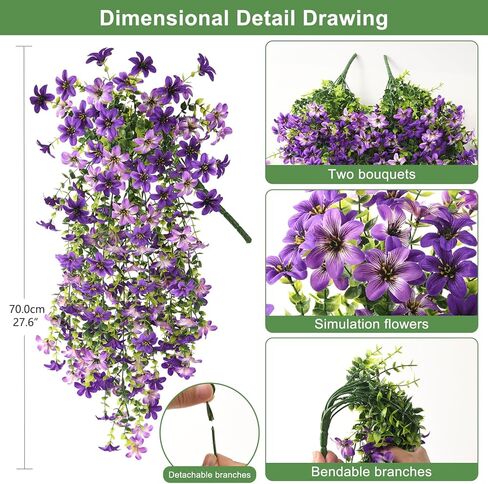 Artificial Hanging Flowers Plants for Outdoor Spring Summer Decoration, 2PCS Faux Silk Daisy UV Resistant Look Real for Outside Home Indoor Planter Porch Garden Yard Decor(Dark Orchid) in Saudi Arabia