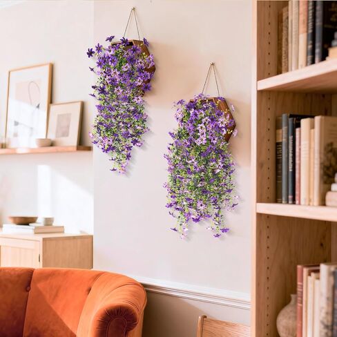 Artificial Hanging Flowers Plants for Outdoor Spring Summer Decoration, 2PCS Faux Silk Daisy UV Resistant Look Real for Outside Home Indoor Planter Porch Garden Yard Decor(Dark Orchid) in Saudi Arabia