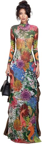 فستان نسائي شبكي بأكمام طويلة، فستان بوهيمي لضيوف الزفاف وحفلات الكوكتيل والرقص in Kuwait