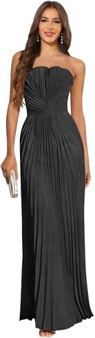 Strapless Bridesmaid Dresses Long Prom Dresses A-Line Pleated Satin Formal Weding Guest Dresses for Women in Kuwait