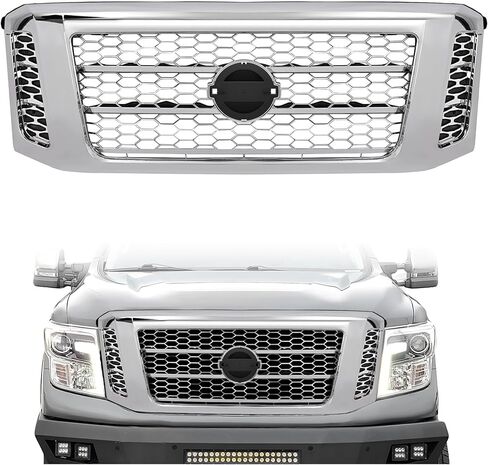شبكة المصد الأمامي متوافقة مع 2017-2019 Nissan Titan XD Bumper Grill البلاستيك (ABS) فضي + أسود in Saudi Arabia