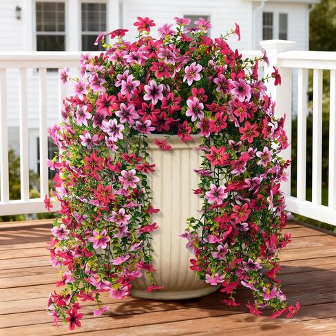 Artificial Hanging Flowers Plants for Outdoor Spring Summer Decoration, 2PCS Faux Silk Daisy UV Resistant Look Real for Outside Home Indoor Planter Porch Garden Yard Decor(Dark Orchid) in Kuwait