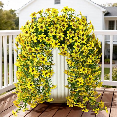Artificial Hanging Flowers Plants for Outdoor Spring Summer Decoration, 2PCS Faux Silk Daisy UV Resistant Look Real for Outside Home Indoor Planter Porch Garden Yard Decor(Dark Orchid) in Saudi Arabia