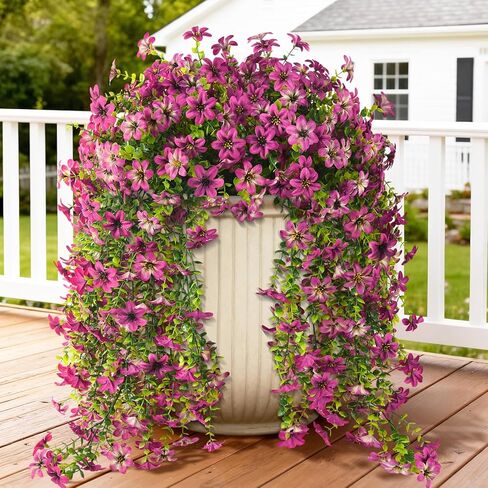 Artificial Hanging Flowers Plants for Outdoor Spring Summer Decoration, 2PCS Faux Silk Daisy UV Resistant Look Real for Outside Home Indoor Planter Porch Garden Yard Decor(Dark Orchid) in Saudi Arabia