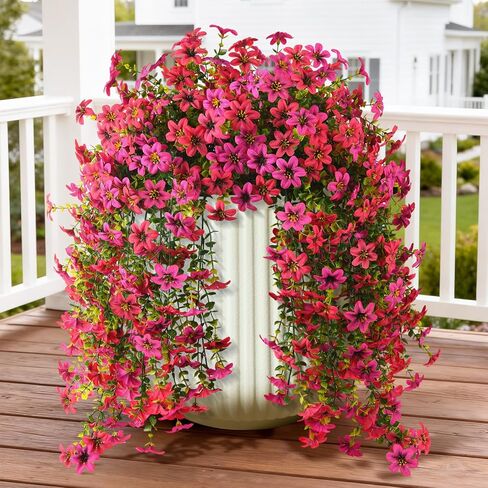 Artificial Hanging Flowers Plants for Outdoor Spring Summer Decoration, 2PCS Faux Silk Daisy UV Resistant Look Real for Outside Home Indoor Planter Porch Garden Yard Decor(Dark Orchid) in Saudi Arabia