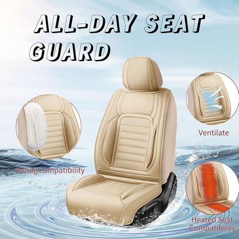 أغطية مقاعد السيارة Fit CX-30 لسيارة Mazda CX-30 2020-2025 2026 - جلد فاخر، مقاوم للماء، مسامي، وسادة مقعد واقية لجميع الأحوال الجوية ومتوافقة مع الوسادة الهوائية، مقعدان أماميان بيج in Kuwait