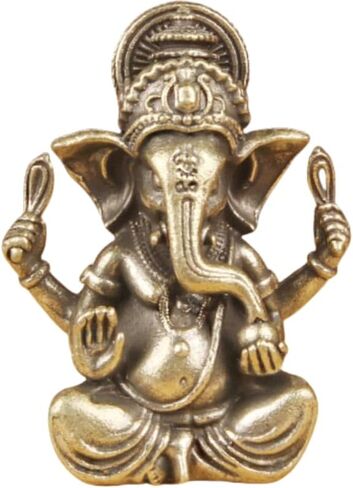 تمثال غانيشا نحاسي، تمثال غانيشا نحاسي مزخرف، تمثال إله هندوسي مصغر، وصف المنتج، منحوتة إله الفيل الهندوسي 1.85 بوصة، ديكور ديوالي وهدية in Kuwait