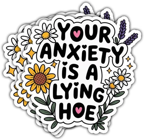 3 Pcs Your Anxiety is Lying Hoe Stickers – Funny Anxiety Quote Decals for Mental Health Advocates, Humor Lovers – Gifts for People Who Overcome Anxiety with Humor for Laptop, Water Bottle – 3"x3" in Saudi Arabia