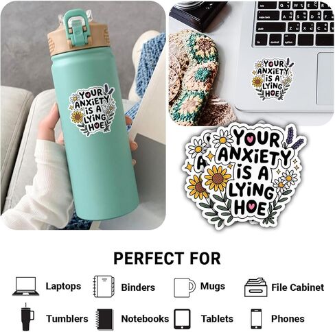 3 Pcs Your Anxiety is Lying Hoe Stickers – Funny Anxiety Quote Decals for Mental Health Advocates, Humor Lovers – Gifts for People Who Overcome Anxiety with Humor for Laptop, Water Bottle – 3"x3" in Saudi Arabia
