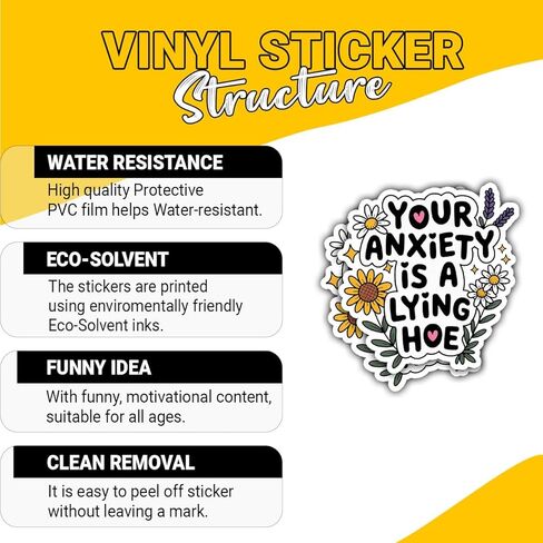 3 Pcs Your Anxiety is Lying Hoe Stickers – Funny Anxiety Quote Decals for Mental Health Advocates, Humor Lovers – Gifts for People Who Overcome Anxiety with Humor for Laptop, Water Bottle – 3"x3" in Saudi Arabia