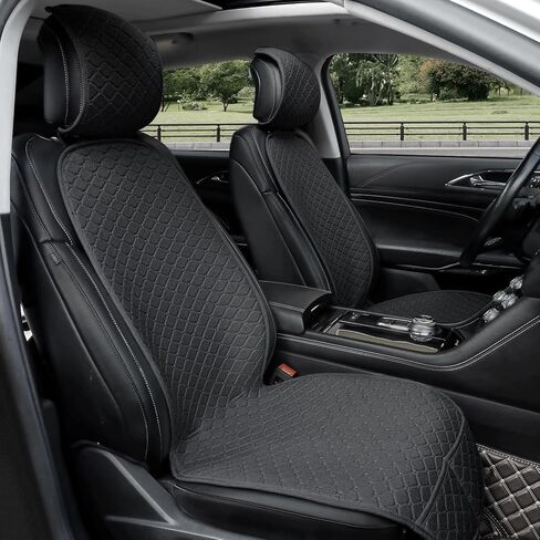 2 Pack Car Seat Covers, Front Seat Covers for Cars, Breathable Linen Car Seat Protector, Universal Fits for Most Automotive, Vehicles, SUVs, Cars, Sedans(Black) in Kuwait