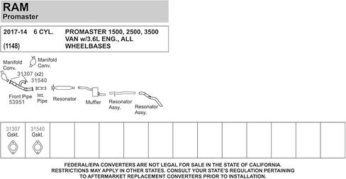 Walker 53951 Exhaust Y Pipe for Ram ProMaster 3500 in Kuwait