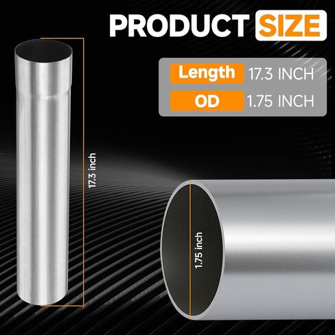 A-KARCK Straight Exhaust Pipe 1.75" OD, Stainless Steel 17.3" Long Mandrel Exhaust Tube in Saudi Arabia
