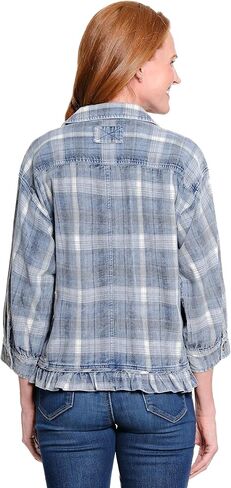 Ali Miles Women's Woven Yarn Dye Button Front Point Collar Cuff Three Quarters Sleeves in Saudi Arabia