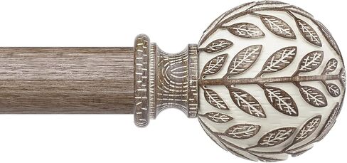 Boho Wood Curtain Rod, 1 Inch Decorative Adjustable Heavy Duty Curtain Rods for Windows 48 to 84 Inch, Rustic Window Treatment Rods with Handmade Imitation Weathered Wood Grain Leaf Finials in Kuwait