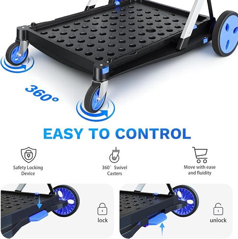 عربة تسوق قابلة للطي بعجلات، 2 صندوق تخزين وحقيبة تخزين واحدة، سعة 200 رطل، عربة بقالة عملية متعددة الاستخدام، تصميم موفر للمساحة للمنزل/المكتب/النزهة in Kuwait