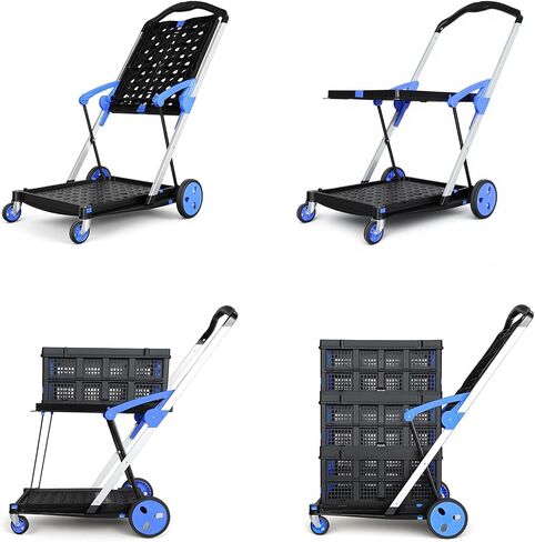 عربة تسوق قابلة للطي بعجلات، 2 صندوق تخزين وحقيبة تخزين واحدة، سعة 200 رطل، عربة بقالة عملية متعددة الاستخدام، تصميم موفر للمساحة للمنزل/المكتب/النزهة in Kuwait