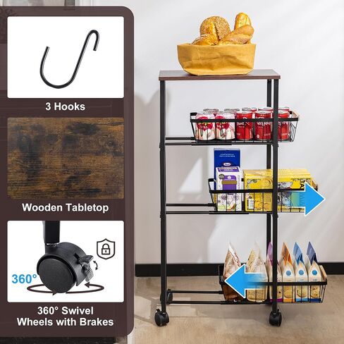 عربة دوارة ضيقة بعجلات، عربة تخزين معدنية رفيعة من 4 طبقات مع سلال قابلة للسحب، عربة تنظيم غرفة الغسيل الصغيرة بعرض 7.87 بوصة، موفرة للمساحة للمطبخ والحمام in Kuwait
