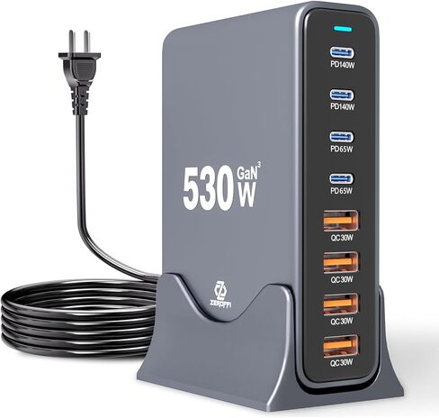 530W USB C Charging Station, 8-Port Desktop Charger, PD 140W PD 65W QC 30W GaN Ⅲ Fast USB Charger Block for MacBook, Ipad, iPhone, Samsung in Kuwait